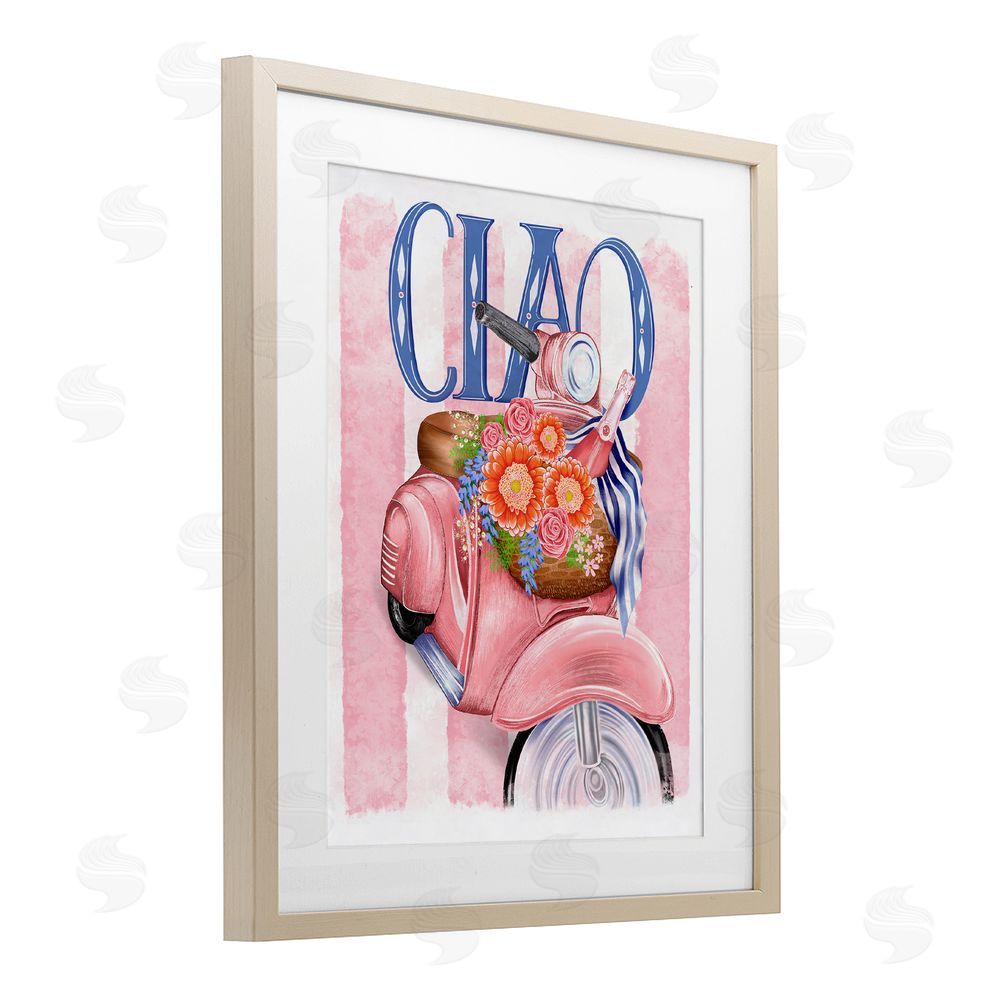 Lori Mosley Ciao Vespa with Flower Basket Brown Framed Print Under Glass Wall Art
