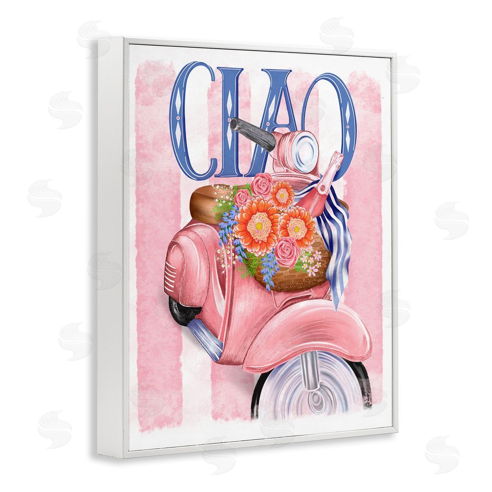 Lori Mosley Ciao Vespa with Flower Basket White Framed Giclee Wall Art Print