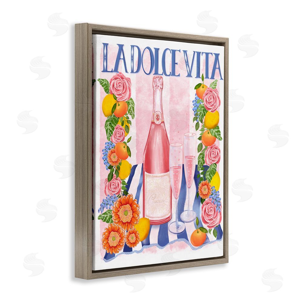 Lori Mosley Pink Champagne Picnic Brown Floating Frame Canvas Wall Art Print