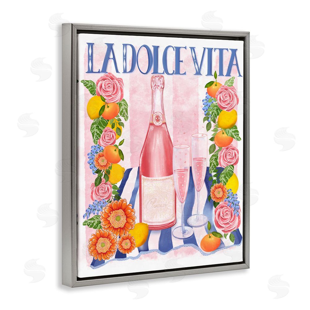 Lori Mosley Pink Champagne Picnic Gray Floating Frame Canvas Wall Art Print