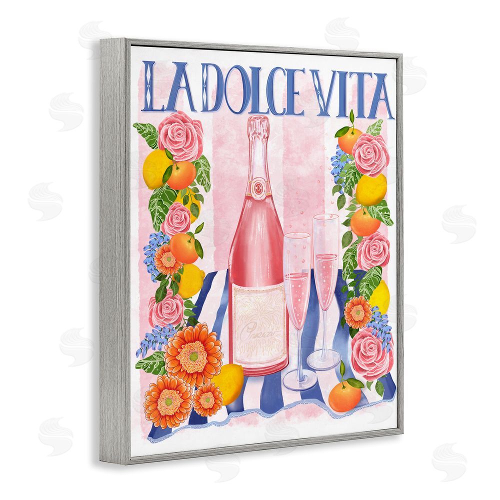 Lori Mosley Pink Champagne Picnic Gray Framed Giclee Wall Art Print