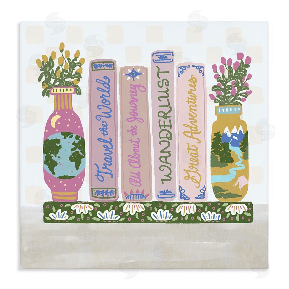 Connie Summers Boho Travel Books Shelf Stretched Canvas Wall Art Print