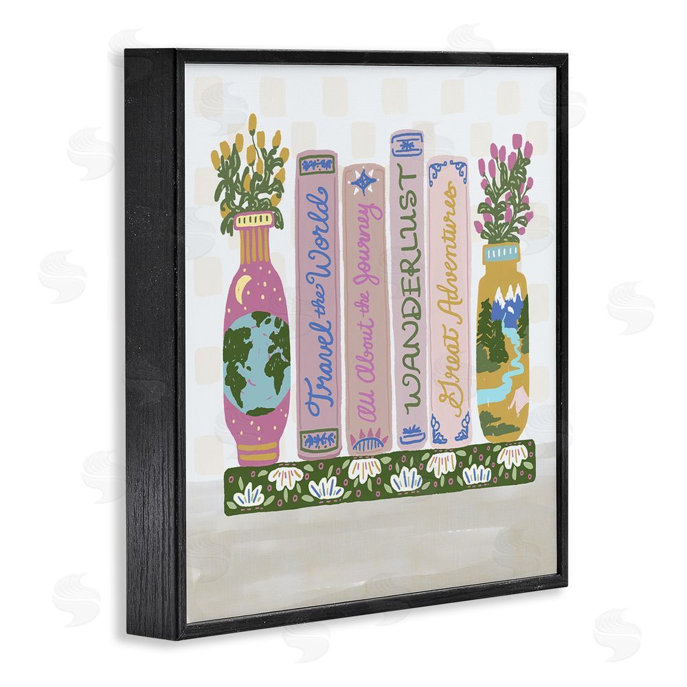 Connie Summers Boho Travel Books Shelf Black Framed Giclee Wall Art Print