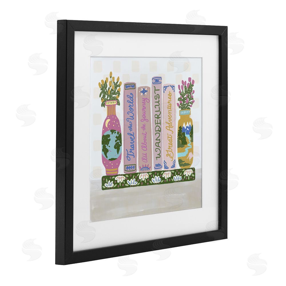 Connie Summers Boho Travel Books Shelf Black Framed Print Under Glass Wall Art