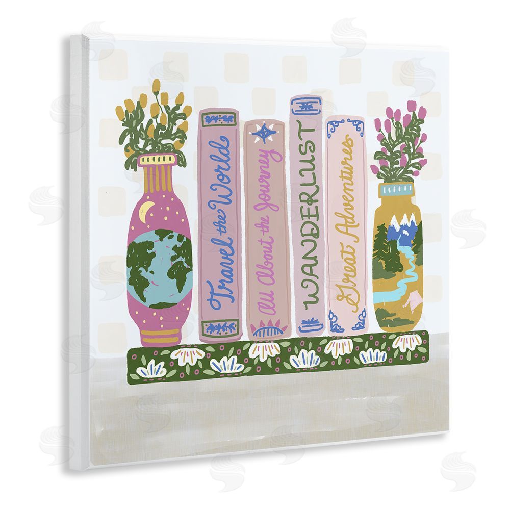 Connie Summers Boho Travel Books Shelf Wooden Wall Plaque Art Print