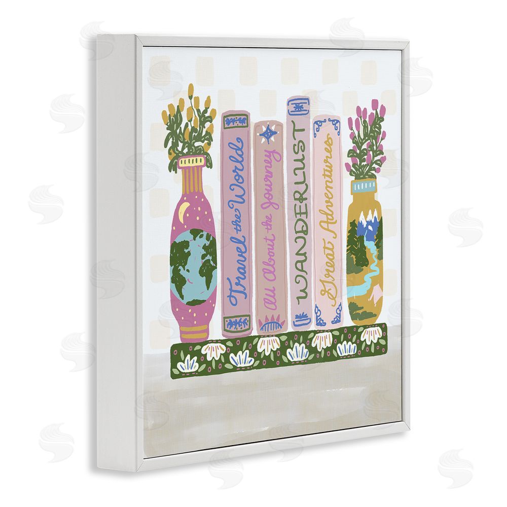 Connie Summers Boho Travel Books Shelf White Framed Giclee Wall Art Print