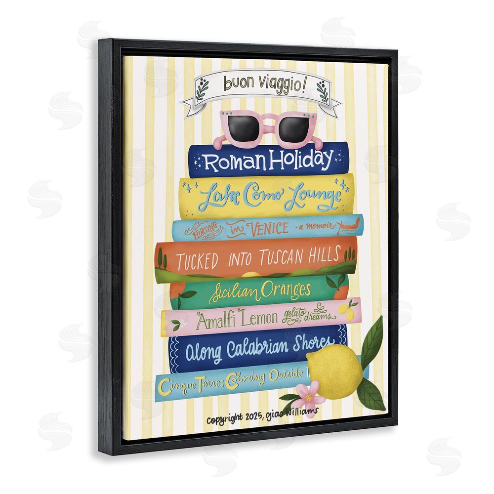 Giao Williams Buon Viaggio Travel Books Black Floating Frame Canvas Wall Art Print