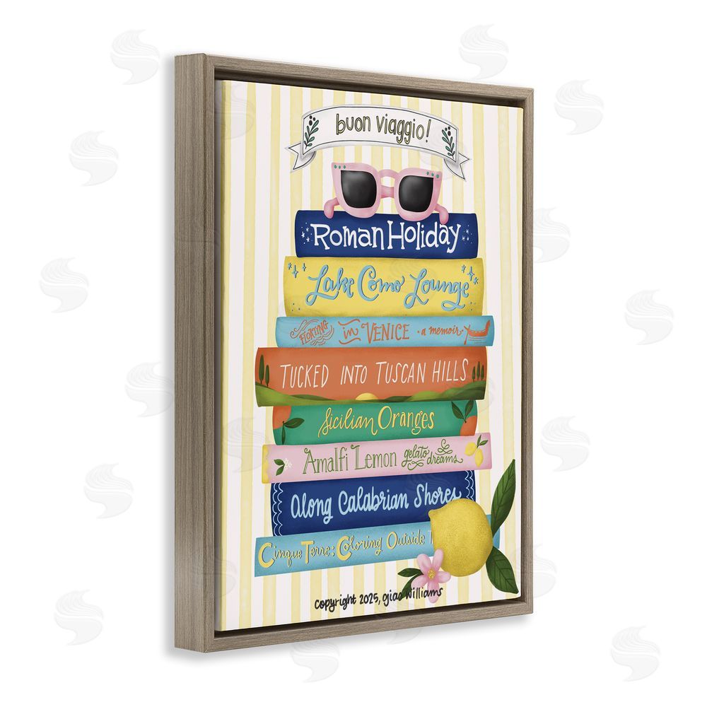 Giao Williams Buon Viaggio Travel Books Brown Floating Frame Canvas Wall Art Print