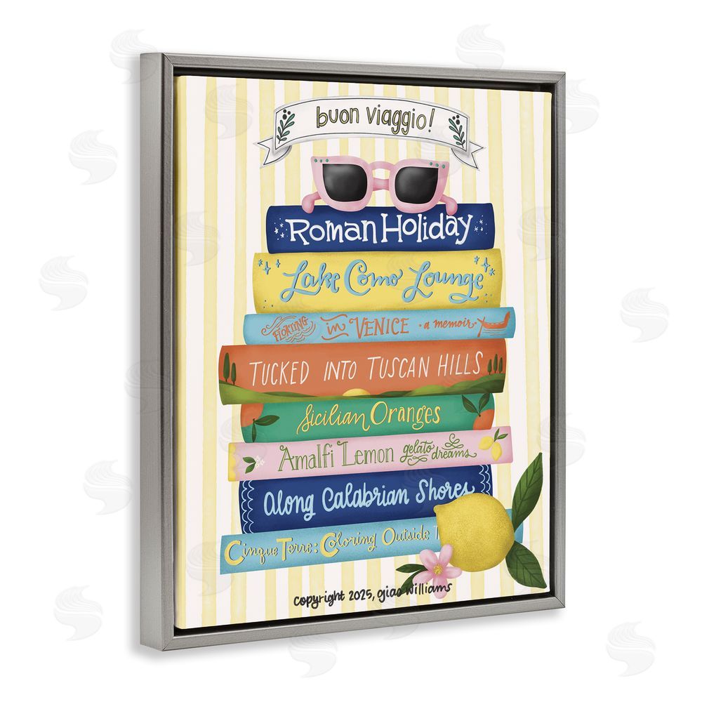 Giao Williams Buon Viaggio Travel Books Gray Floating Frame Canvas Wall Art Print