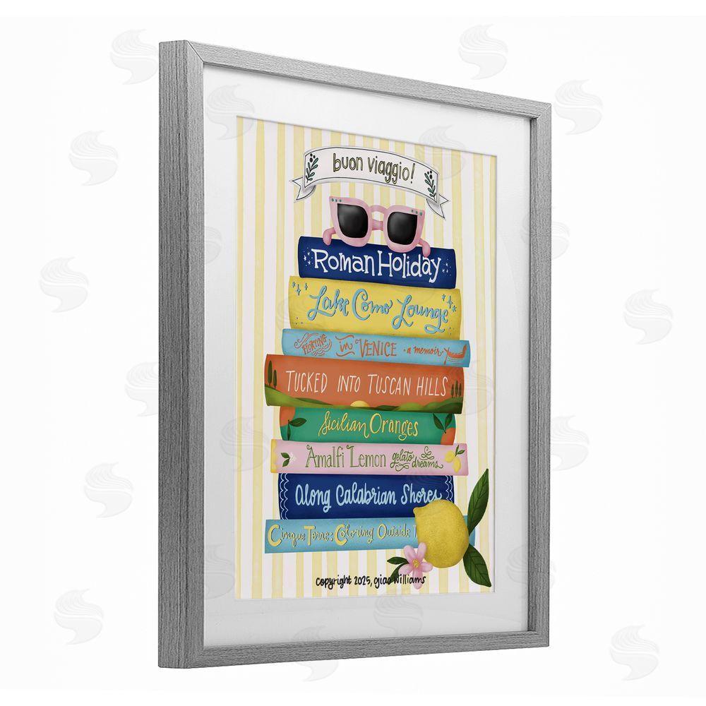 Giao Williams Buon Viaggio Travel Books Gray Framed Print Under Glass Wall Art