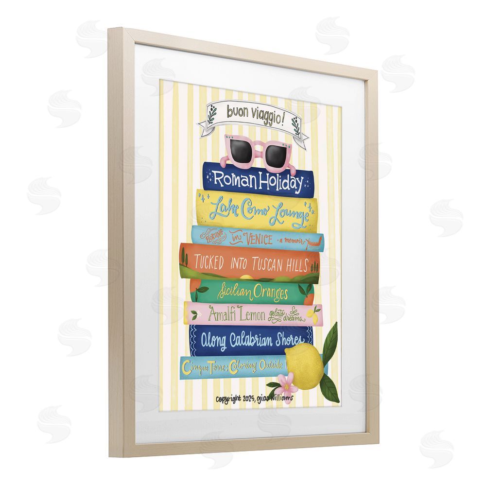 Giao Williams Buon Viaggio Travel Books Brown Framed Print Under Glass Wall Art