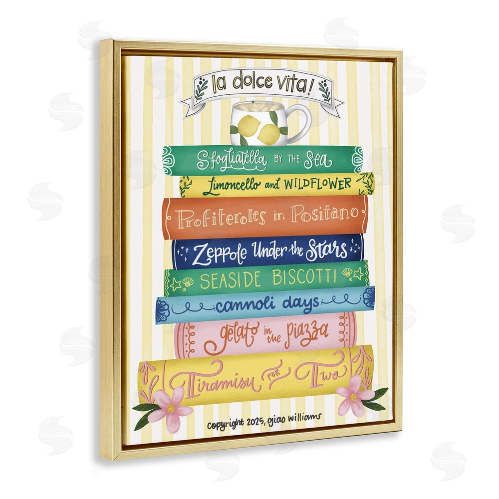 Giao Williams Italian Kitchen Cook Books Gold Floating Frame Canvas Wall Art Print