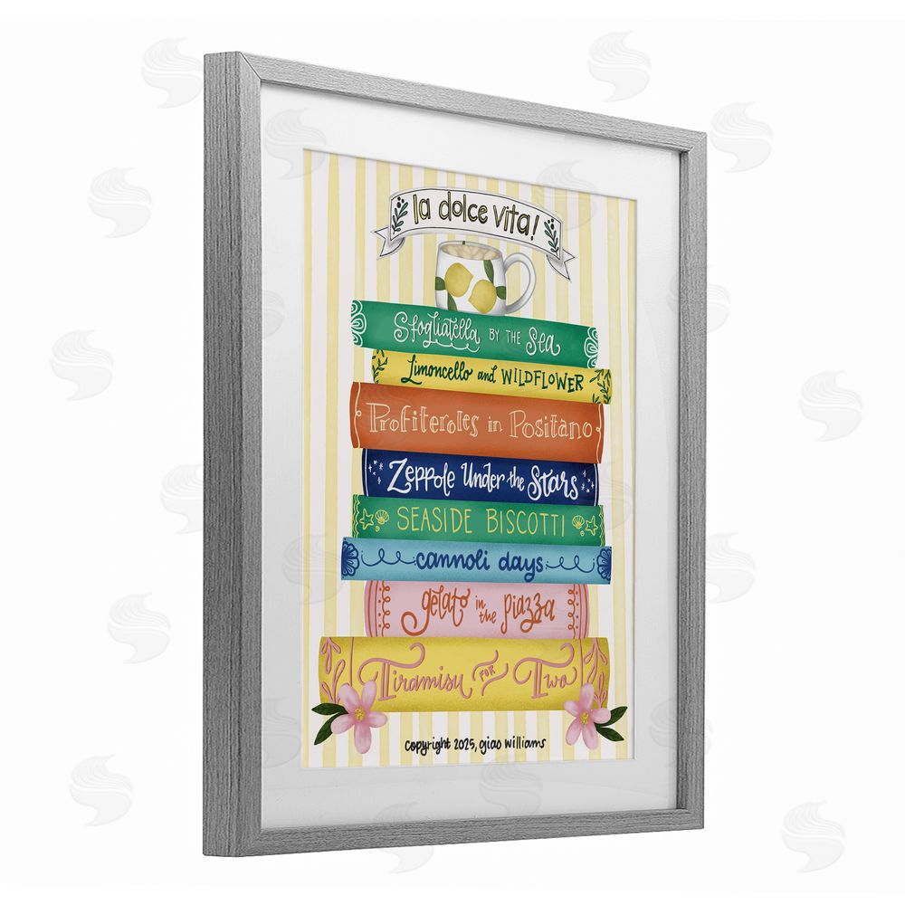 Giao Williams Italian Kitchen Cook Books Gray Framed Print Under Glass Wall Art