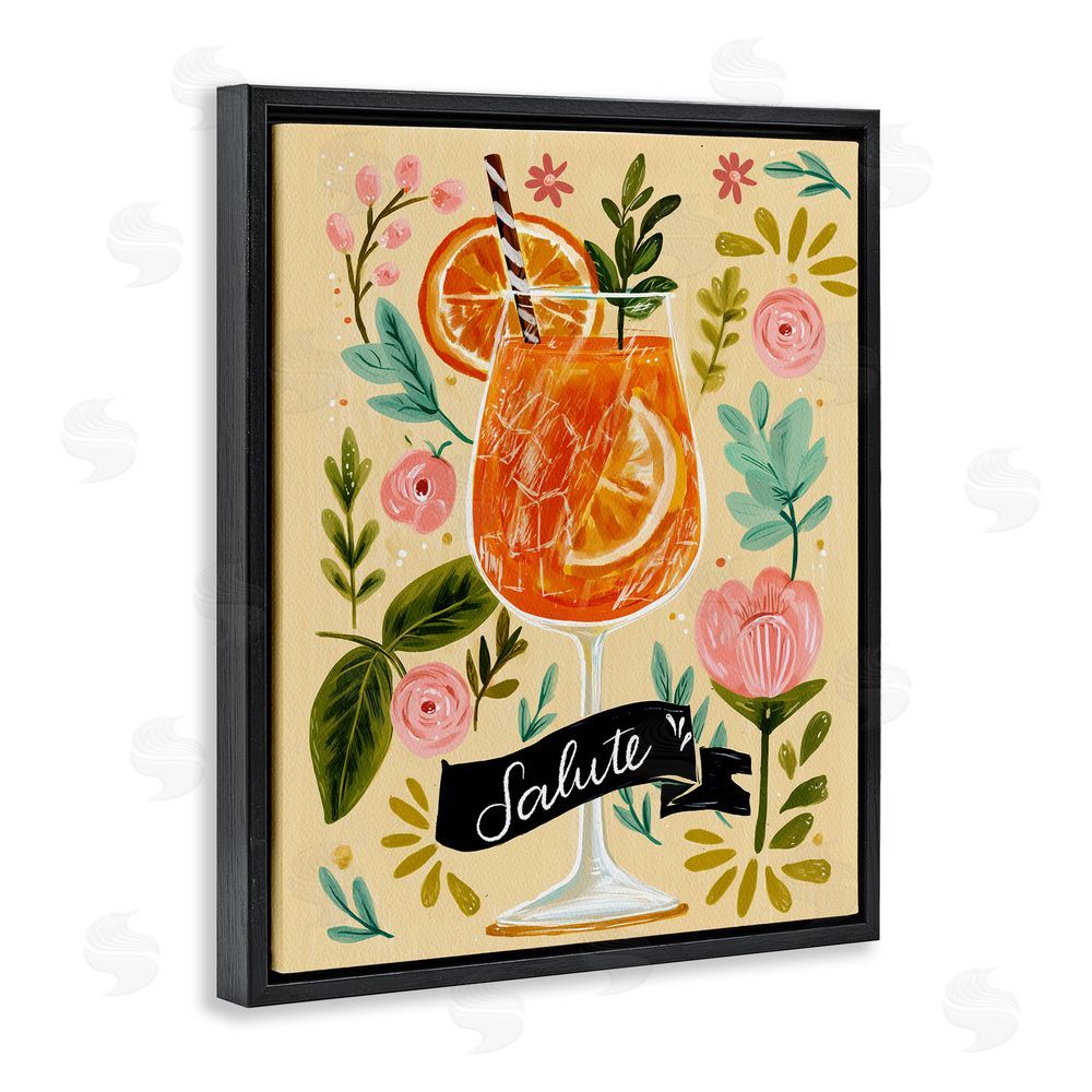 Yen Salute Citrus Cocktail Black Floating Frame Canvas Wall Art Print