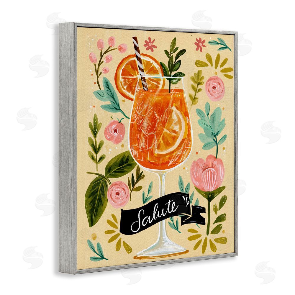 Yen Salute Citrus Cocktail Gray Framed Giclee Wall Art Print