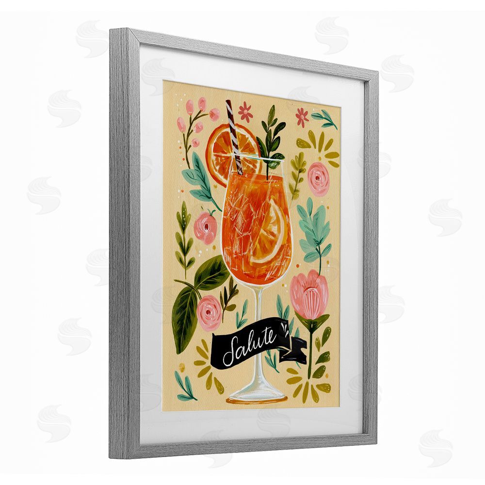 Yen Salute Citrus Cocktail Gray Framed Print Under Glass Wall Art