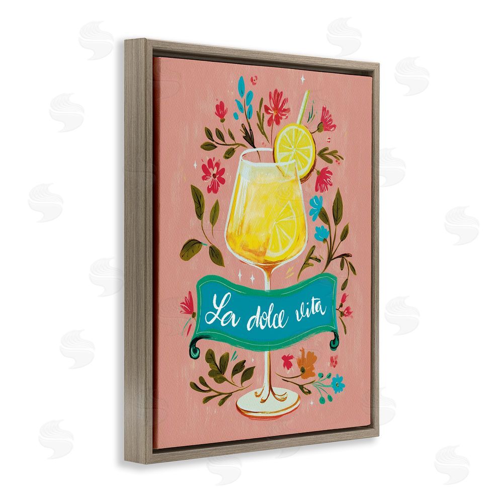 Yen Lemon Cocktail Sweet Life Brown Floating Frame Canvas Wall Art Print