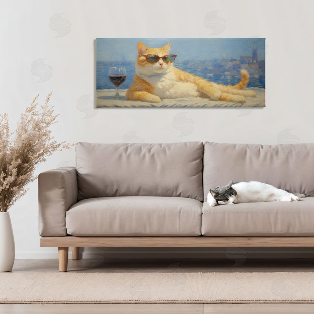 Angie Hawke Lounging Feline with Wine Glass Stretched Canvas Wall Art in Room