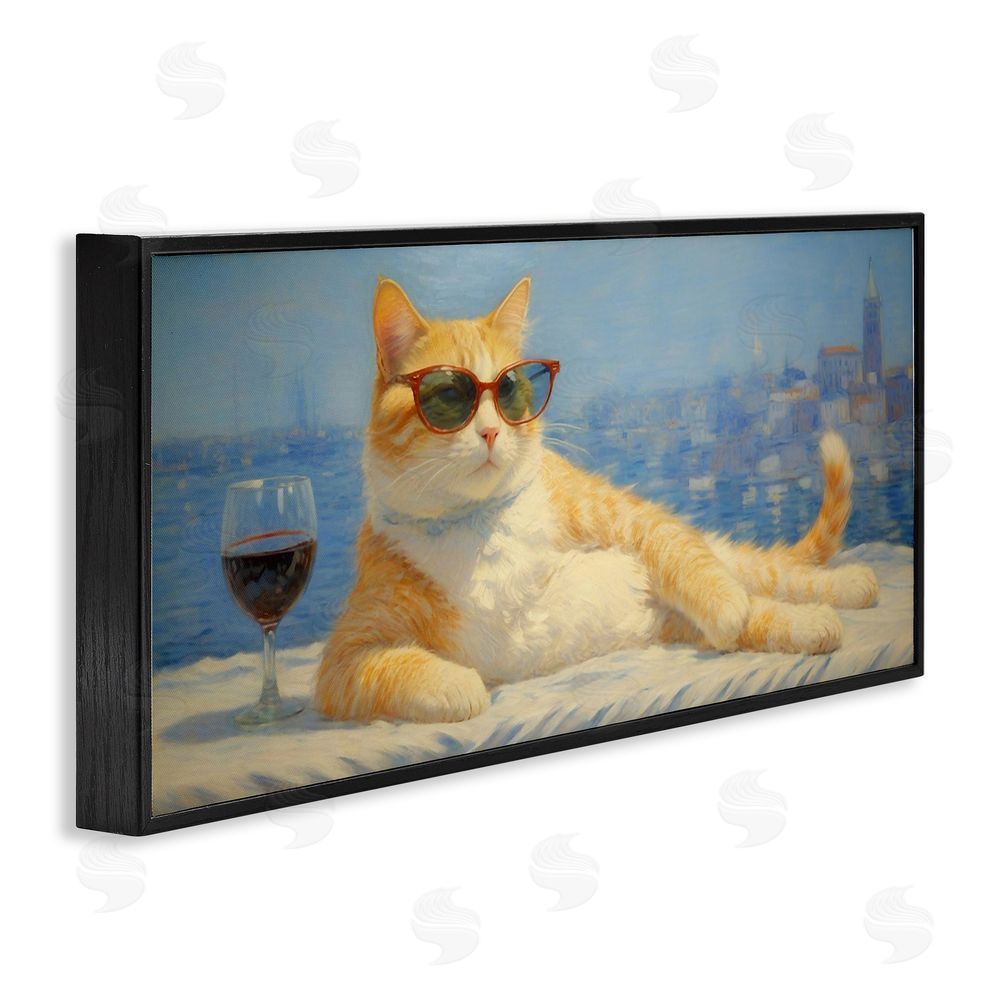 Angie Hawke Lounging Feline with Wine Glass Black Framed Giclee Wall Art