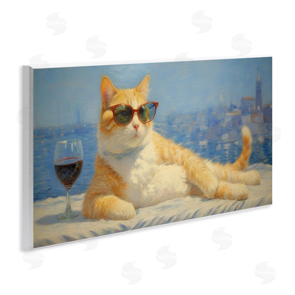 Angie Hawke Lounging Feline with Wine Glass Wall Plaque Home Decor Art Print