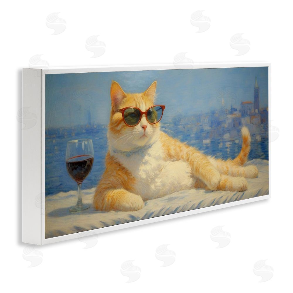 Angie Hawke Lounging Feline with Wine Glass White Framed Giclee Wall Art