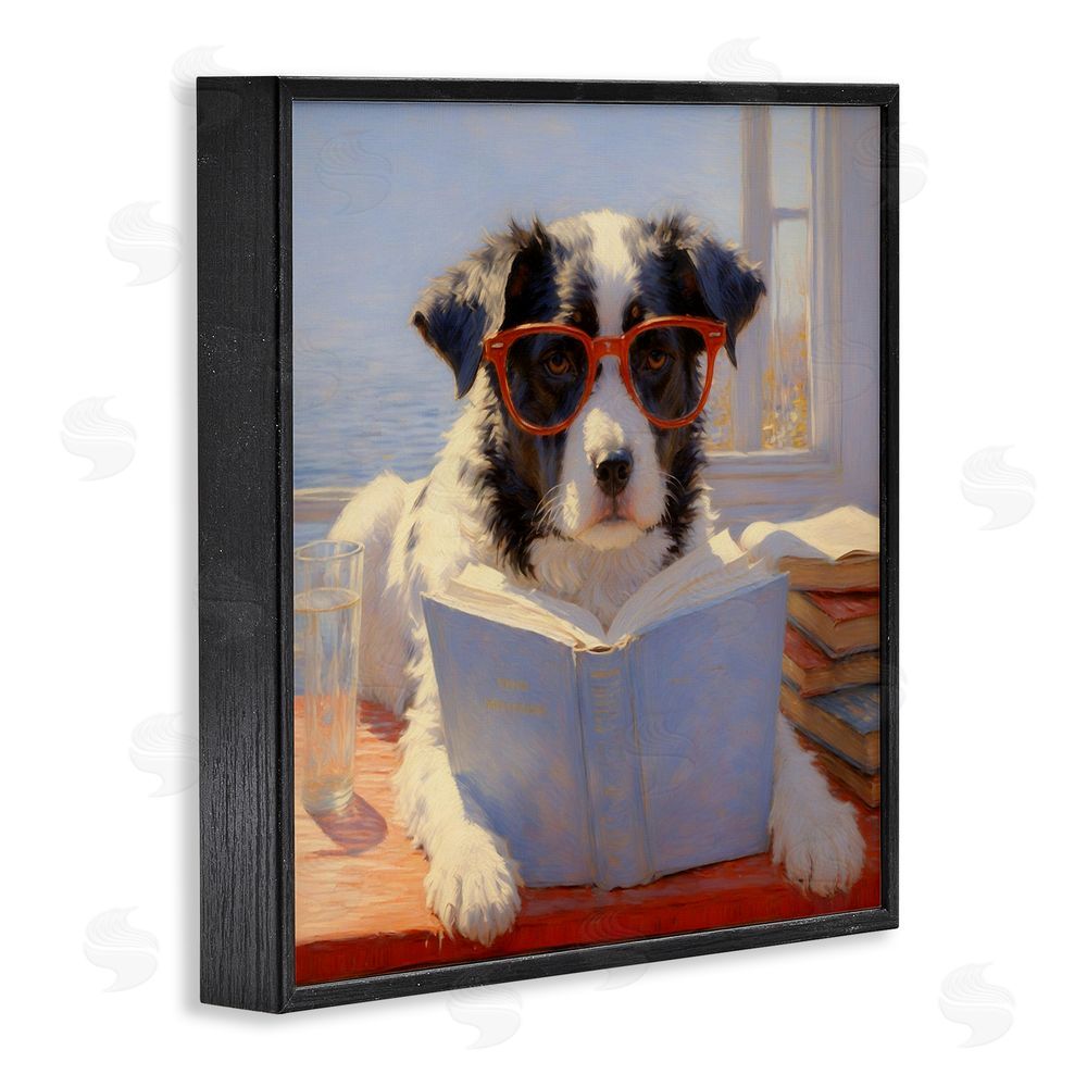 Angie Hawke Sunlit Dog Reading By Window Black Framed Giclee Wall Art Print