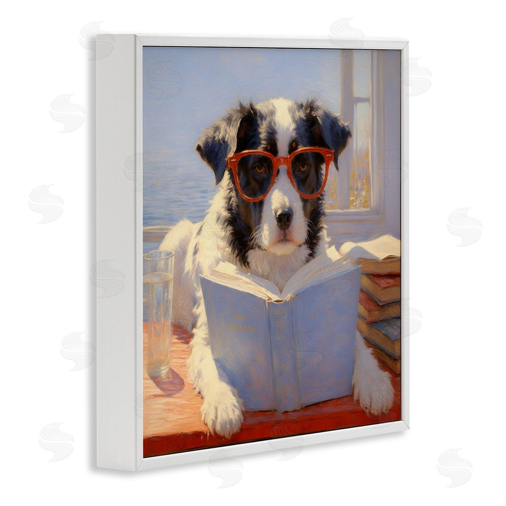 Angie Hawke Sunlit Dog Reading By Window White Framed Giclee Wall Art Print