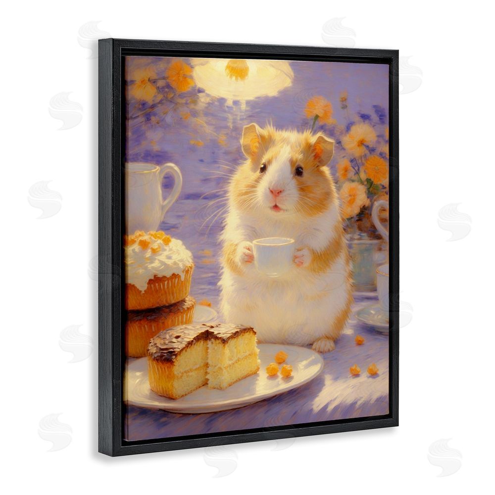 Angie Hawke Hamster Tea Party with Cake Black Floating Framed Canvas Wall Art