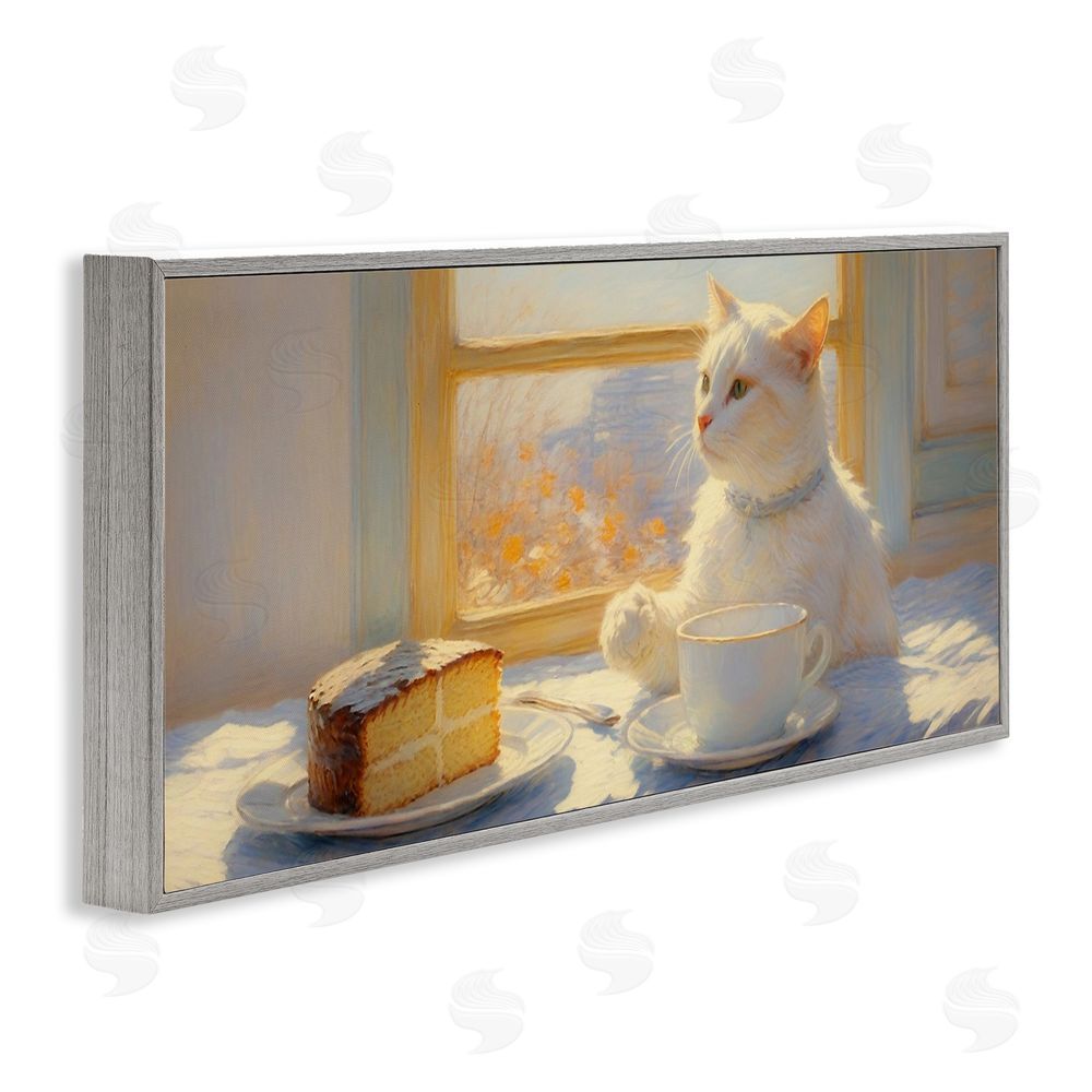 Angie Hawke Sunlit Tea Party Cat Gray Framed Giclee Wall Art Print