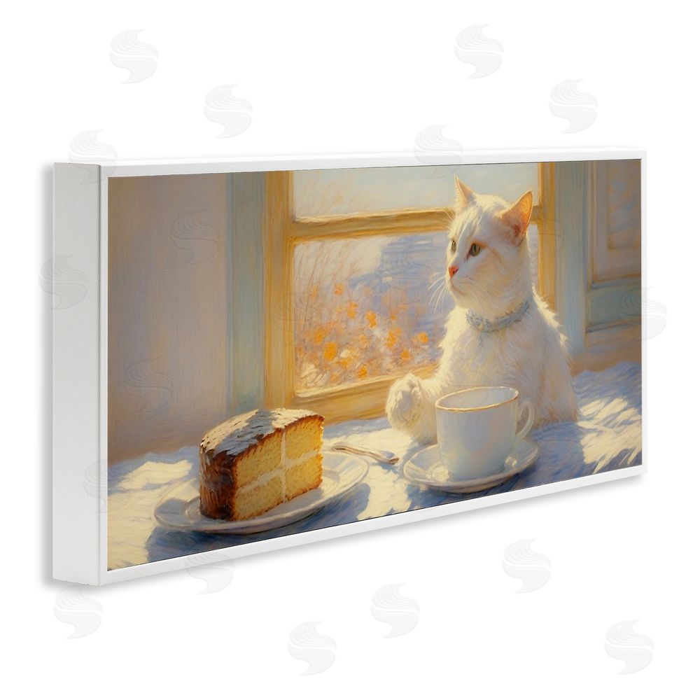 Angie Hawke Sunlit Tea Party Cat White Framed Giclee Wall Art Print