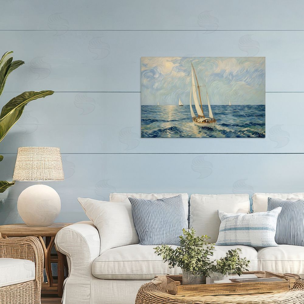 Angie Hawke Sailing Yacht on Blue Sea Stretched Canvas on Wall