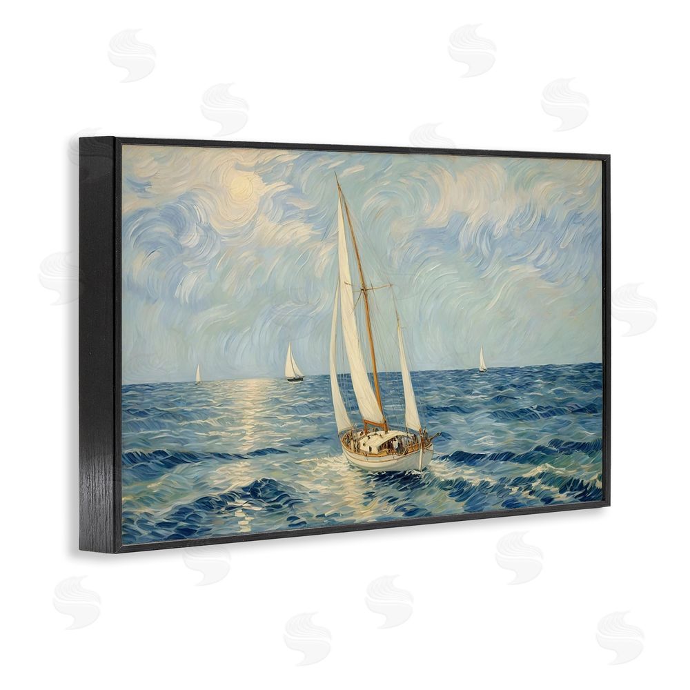 Angie Hawke Sailing Yacht on Blue Sea Black Framed Giclee Wall Art Print
