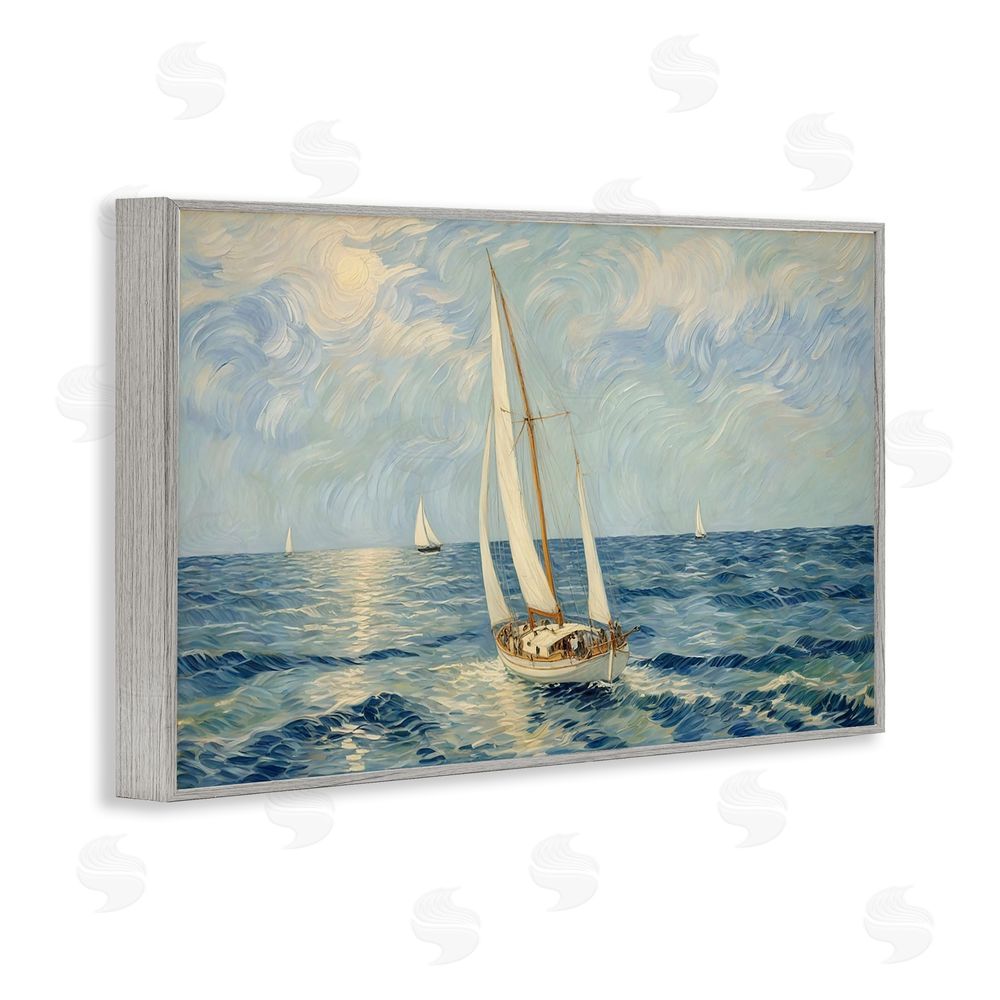 Angie Hawke Sailing Yacht on Blue Sea Gray Framed Giclee Wall Art Print