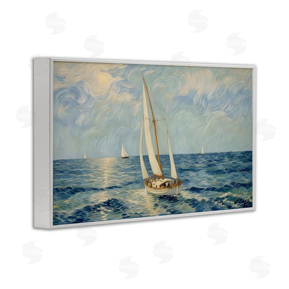 Angie Hawke Sailing Yacht on Blue Sea White Framed Giclee Wall Art Print