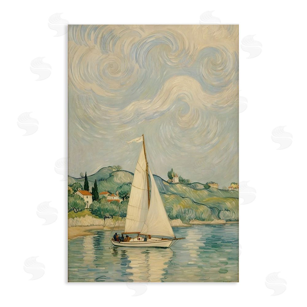 Angie Hawke Sailboat Beneath Swirling Clouds Stretched Canvas Wall Art Print