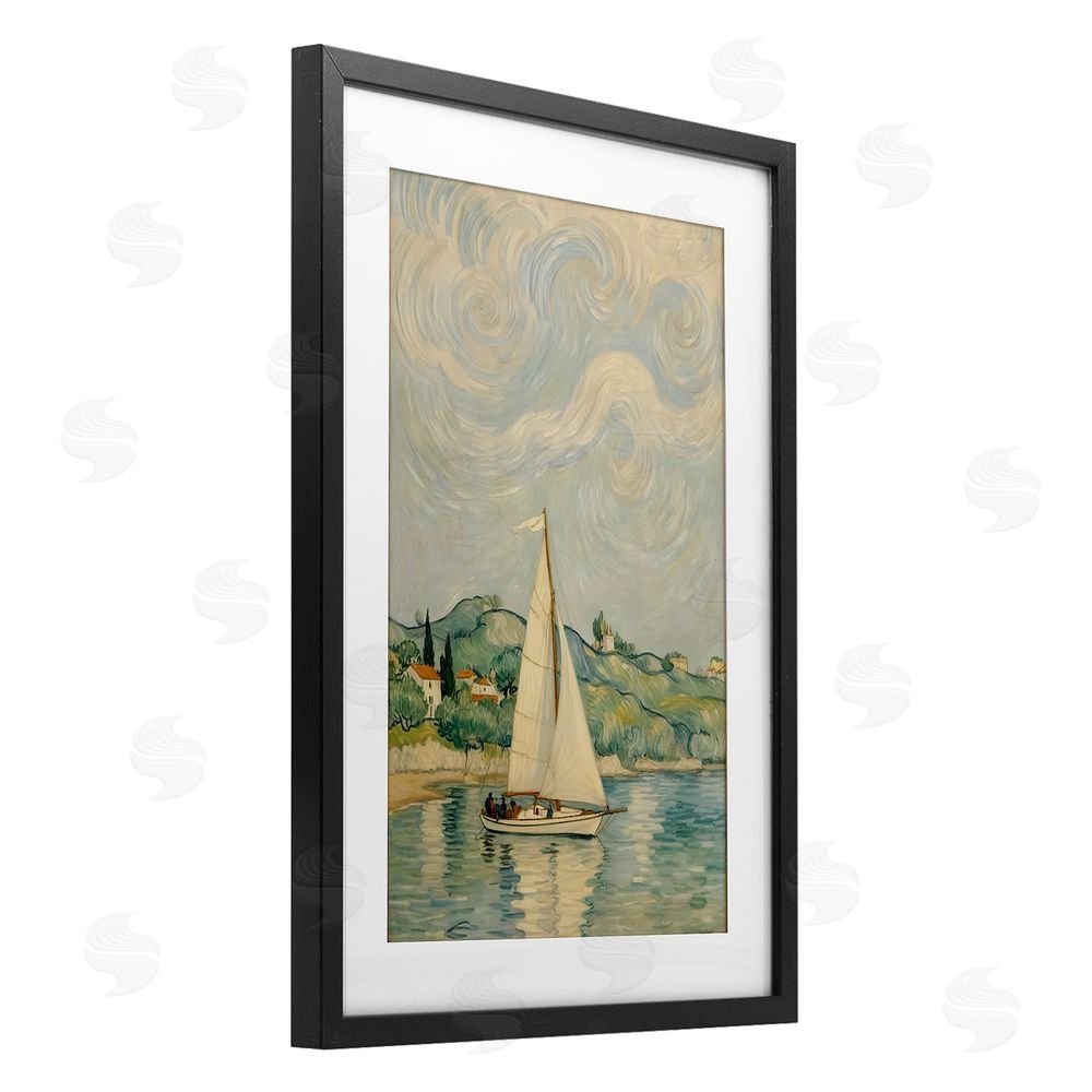 Angie Hawke Sailboat Beneath Swirling Clouds Black Framed Print Under Glass with White Mat Wall Art