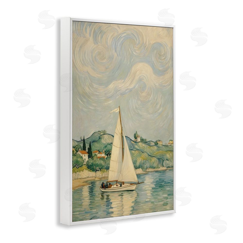 Angie Hawke Sailboat Beneath Swirling Clouds White Framed Giclee Wall Art Print
