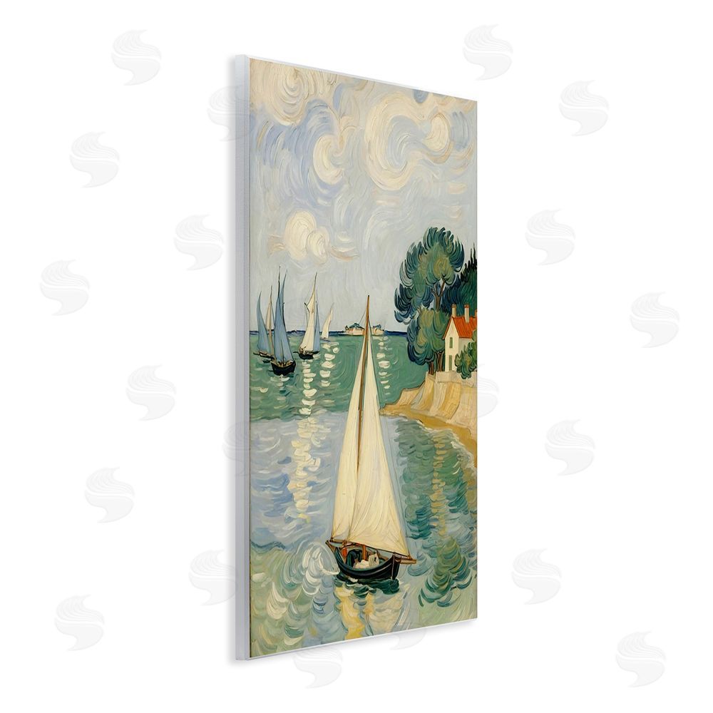 Angie Hawke Coastal Sailboats Under Swirling Clouds Wall Plaque with Fixed Lithograph Print