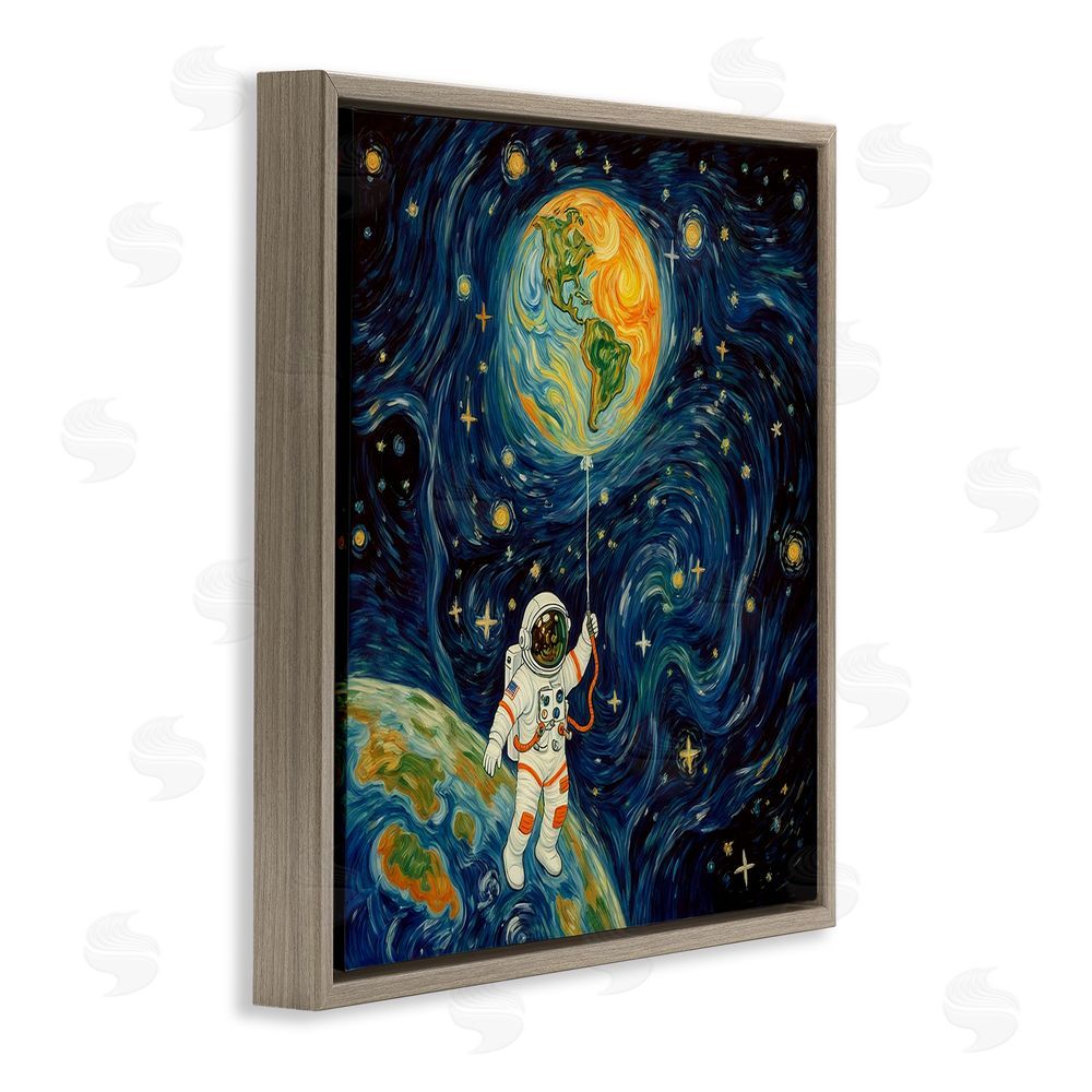 Angie Hawke Astronaut with Earth Balloon Brown Floating Frame Canvas Wall Art Print