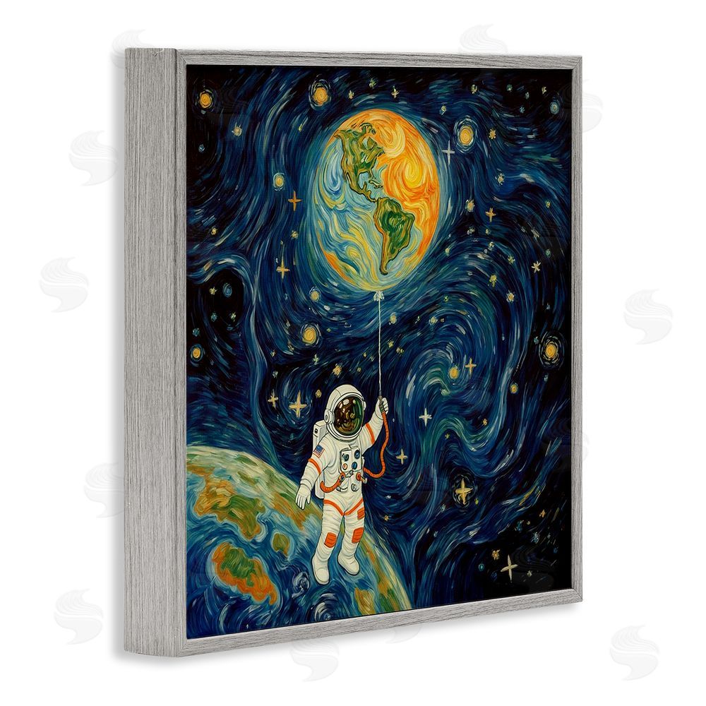 Angie Hawke Astronaut with Earth Balloon Gray Framed Giclee Print Wall Art