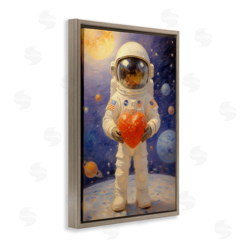 Angie Hawke Astronaut Holding Heart Brown Floating Frame Canvas Wall Art Print