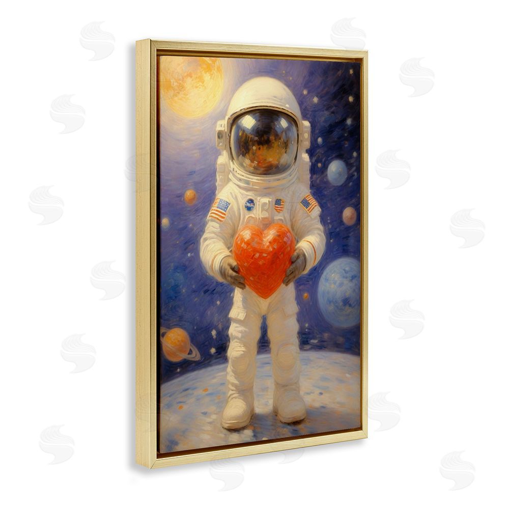 Angie Hawke Astronaut Holding Heart Gold Floating Frame Canvas Wall Art Print