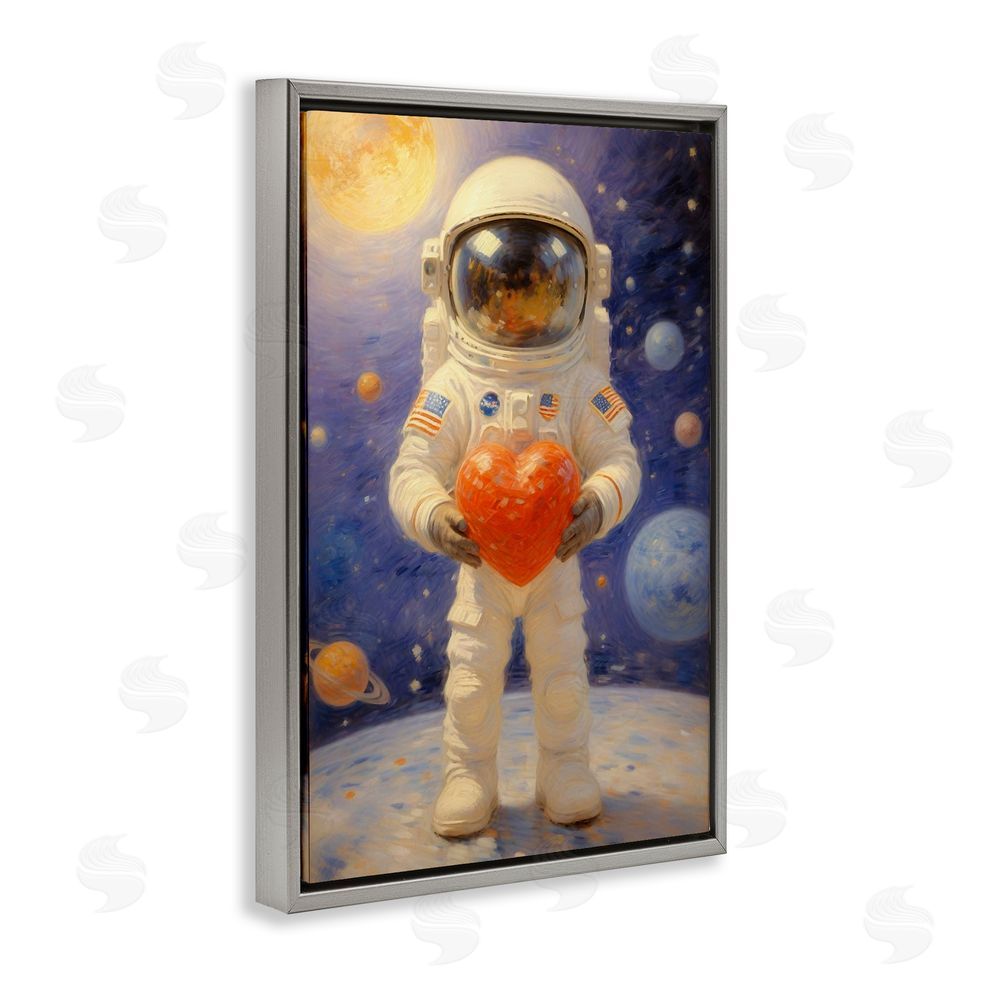 Angie Hawke Astronaut Holding Heart Gray Floating Frame Canvas Wall Art Print