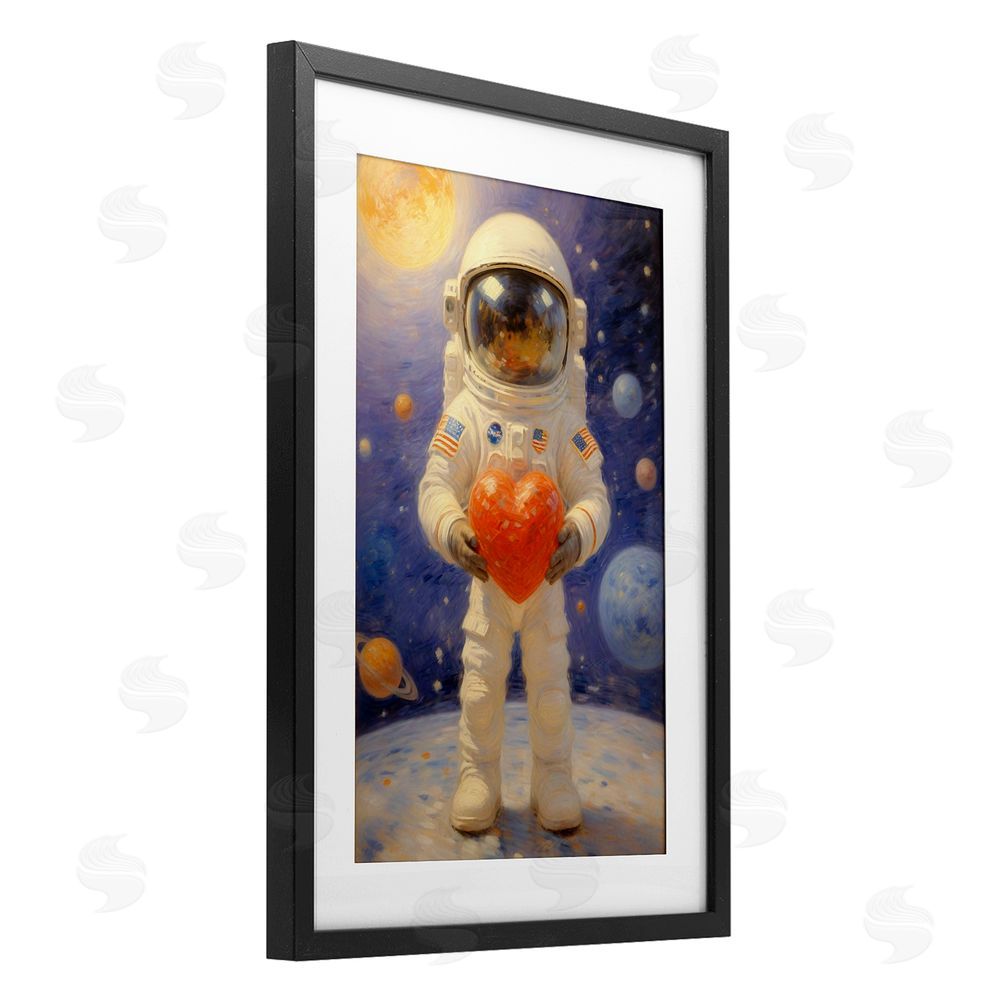 Angie Hawke Astronaut Holding Heart Black Framed Print Under Glass Wall Art