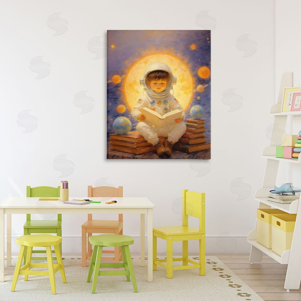 Angie Hawke Astronaut Child Learning Stretched Canvas Wall Art Print in Room
