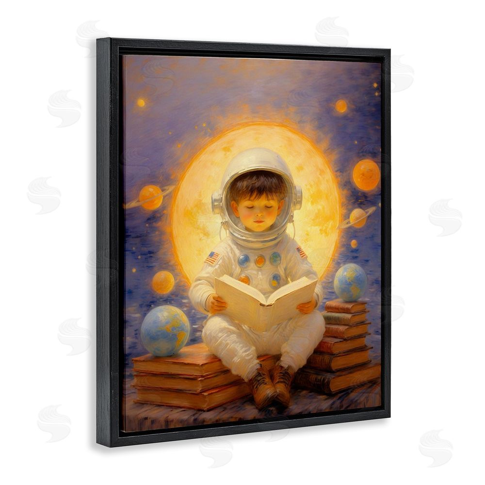 Angie Hawke Astronaut Child Learning Black Floating Frame Canvas Wall Art Print