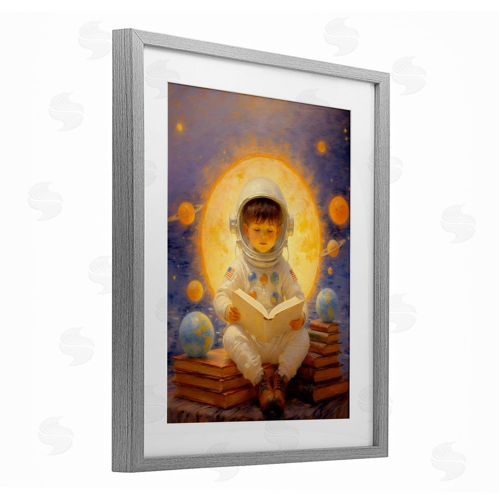 Angie Hawke Astronaut Child Learning Gray Framed Print Under Glass Wall Art
