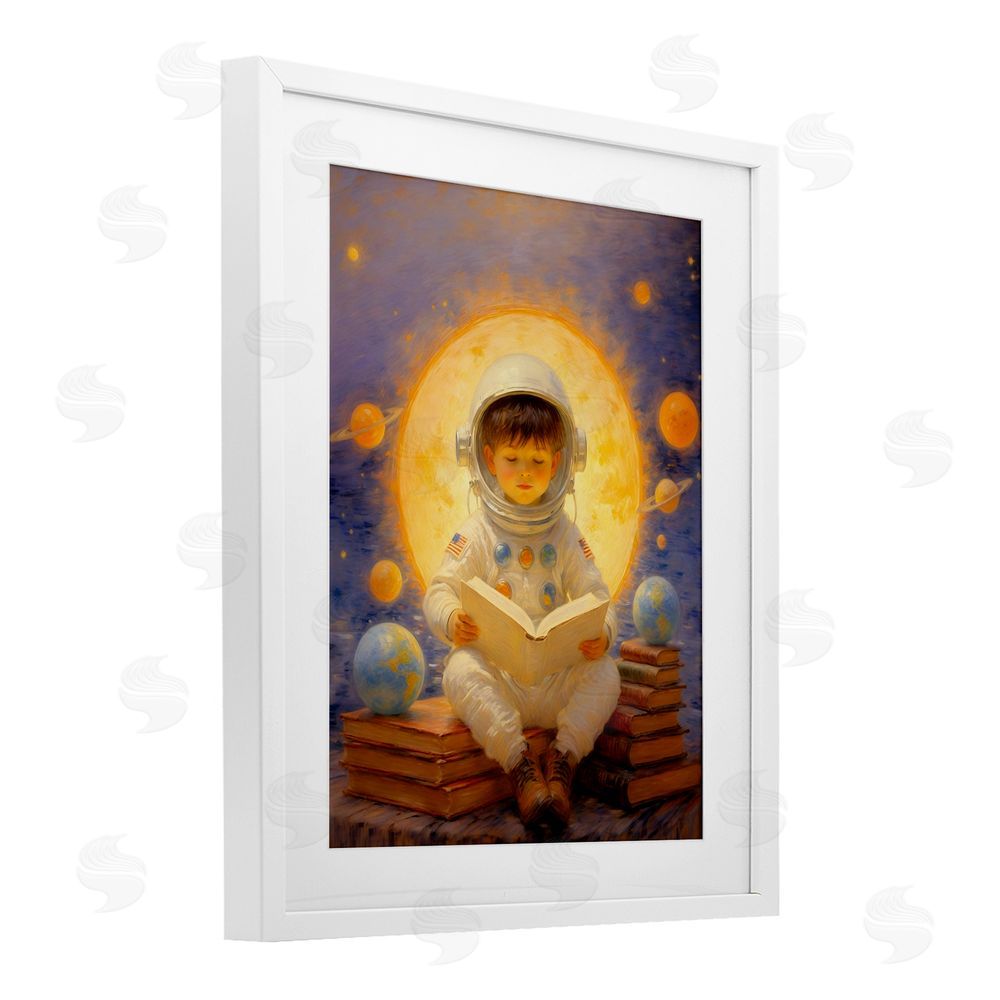 Angie Hawke Astronaut Child Learning White Framed Print Under Glass Wall Art