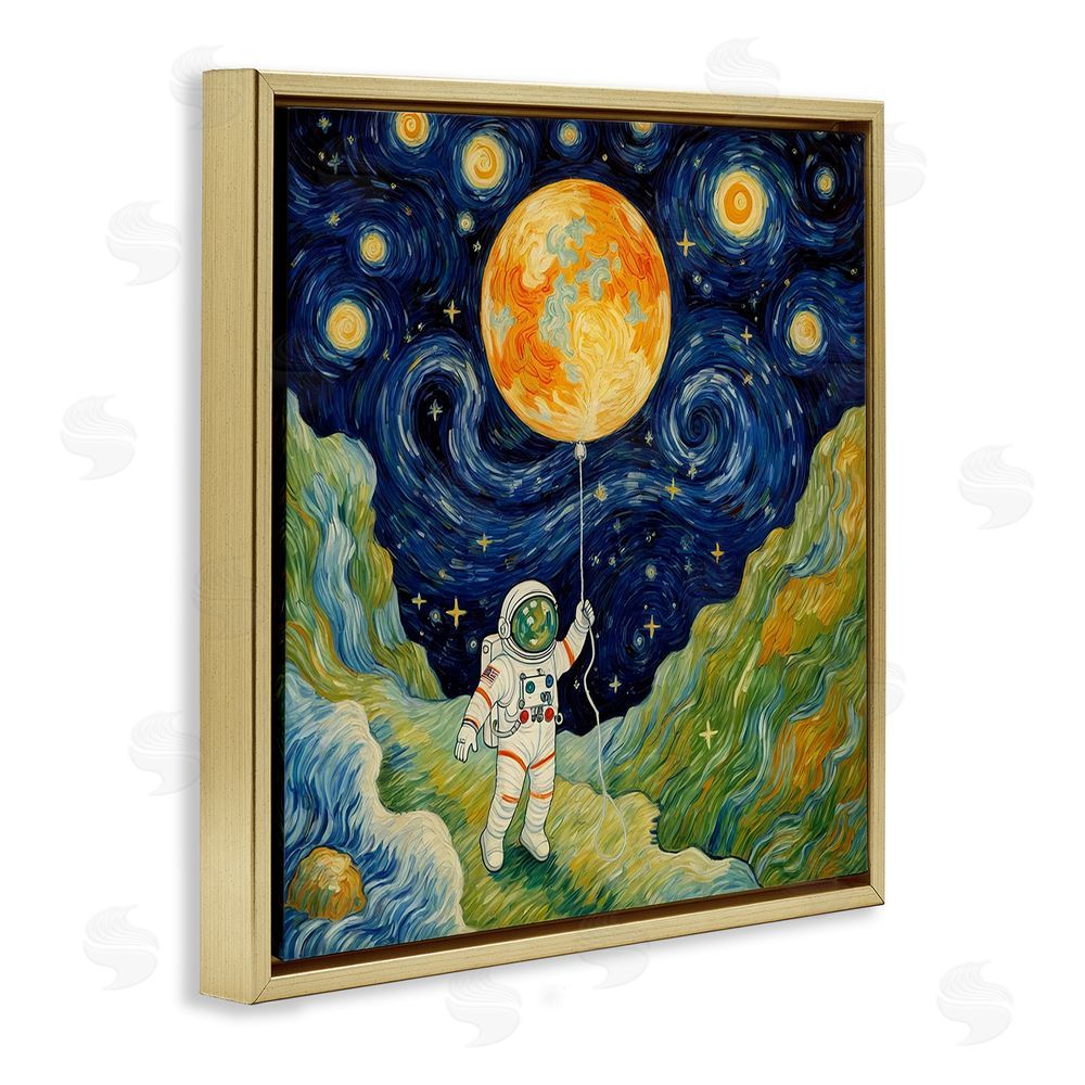 Angie Hawke Impressionist Astronaut in Space Gold Floating Frame Canvas Wall Art Print