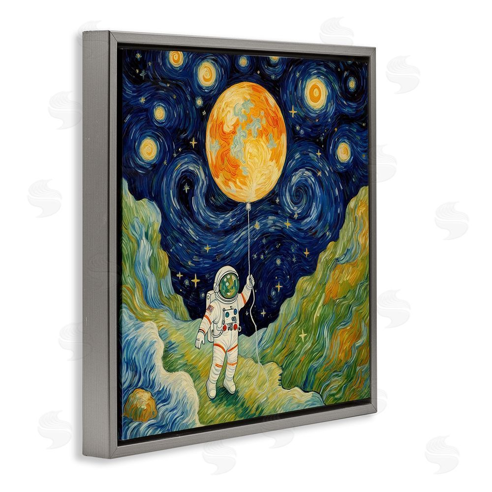 Angie Hawke Impressionist Astronaut in Space Gray Floating Frame Canvas Wall Art Print